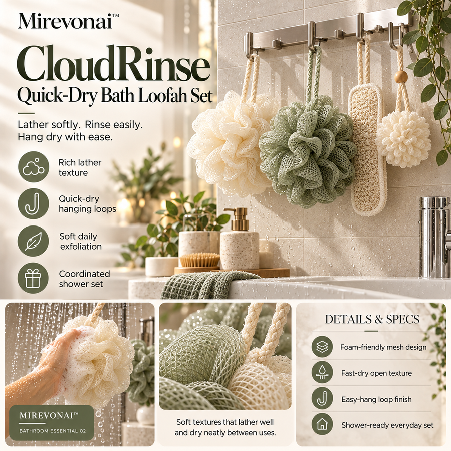 Mirevonai™ CloudRinse Quick-Dry Bath Loofah Set