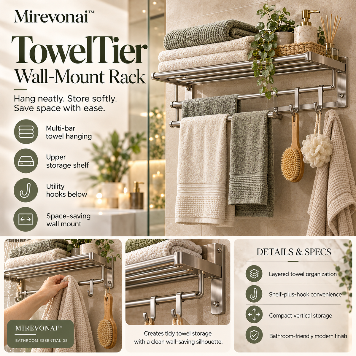 Mirevonai™ TowelTier Wall-Mount Rack