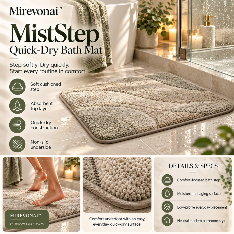 Mirevonai™ MistStep Quick-Dry Bath Mat