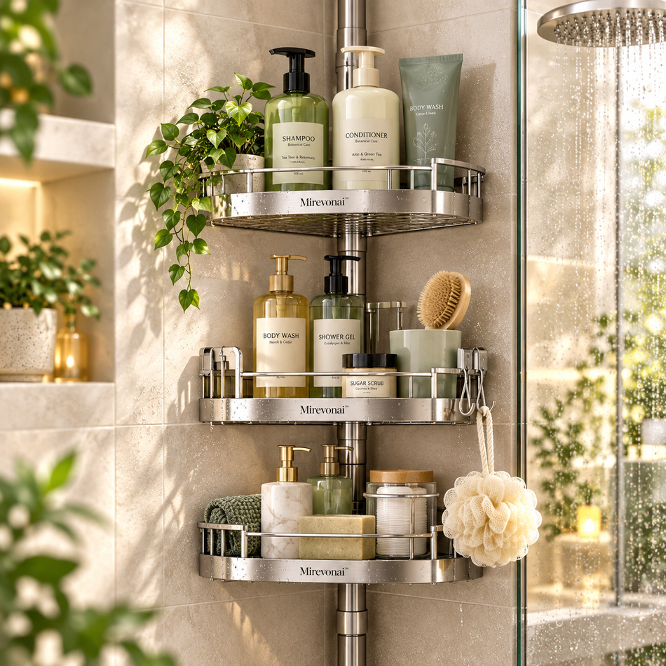 Mirevonai™ CornerCalm Tiered Bathroom Shelf